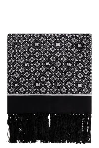Dolce & Gabbana Silk Scarf With Fringes In Black