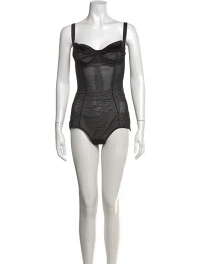 Pre-owned Dolce & Gabbana Silk Scoop Neck Bodysuit W/ Tags In Black
