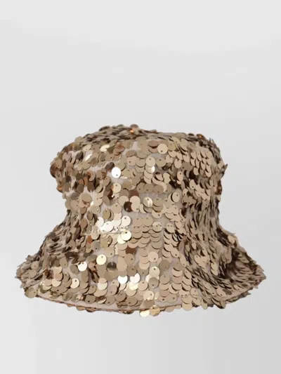 Dolce & Gabbana Silk Sequin Designer Wide Brim Bucket Hat In Brown
