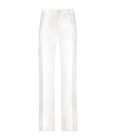 Dolce & Gabbana Straight-leg Silk Tailored Trousers In White