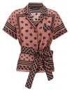 Dolce & Gabbana Pink Shirt With All-over Printed Dg Logo And Waist Belt In Silk Woman