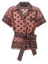 Dolce & Gabbana Pink Shirt With All-over Printed Dg Logo And Waist Belt In Silk Woman