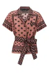 Dolce & Gabbana Pink Shirt With All-over Printed Dg Logo And Waist Belt In Silk Woman