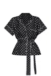 Dolce & Gabbana Short-sleeved Silk Pajama Shirt With Polka-dot Print In Black