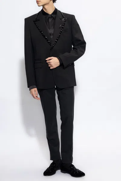Dolce & Gabbana Silk Satin Martini-fit Shirt In Black