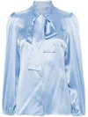Dolce & Gabbana Bow-detail Silk Satin Blouse In Blue