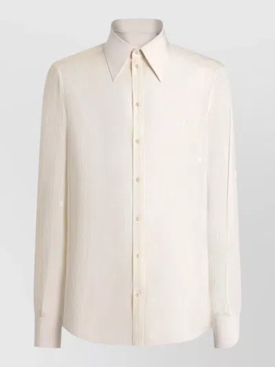 Dolce & Gabbana Silk Shirt Long Sleeves Pointed Collar In Neutral