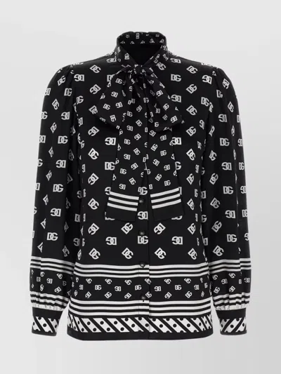 DOLCE & GABBANA SILK SHIRT WITH BOW TIE DETAIL
