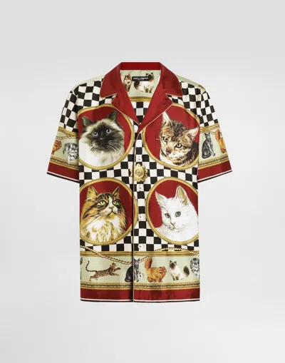 Dolce & Gabbana Silk Shirt With Cat Print