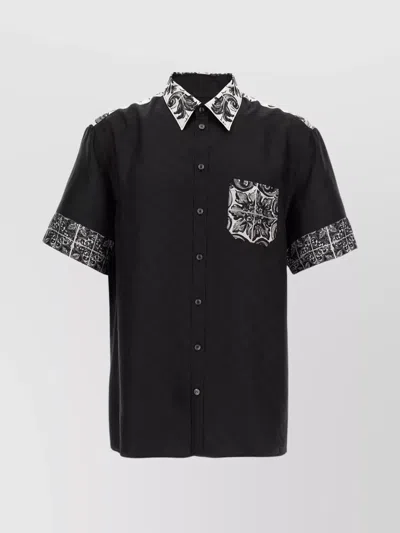 Dolce & Gabbana Silk Shirt With Contrasting Collar And Cuffs In Black