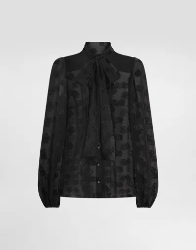Dolce & Gabbana Silk Shirt With Dévoré Dg Logo In Black