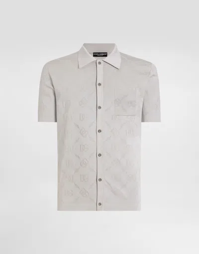 Dolce & Gabbana Silk Shirt With Dg Openwork In Gray
