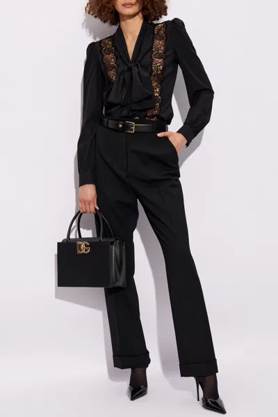Dolce & Gabbana Silk Shirt With Lace In Black