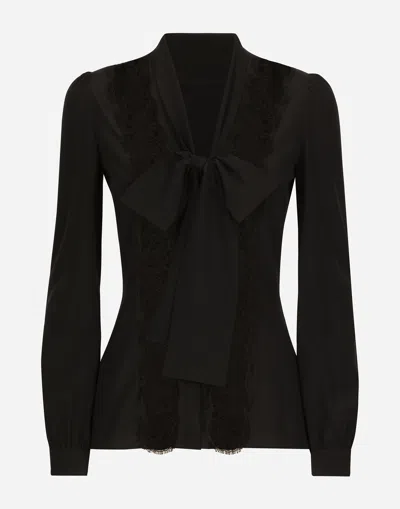 DOLCE & GABBANA SILK SHIRT WITH LACE INLAY