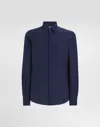 Dolce & Gabbana Silk Shirt With Logo Embroidery In Blue