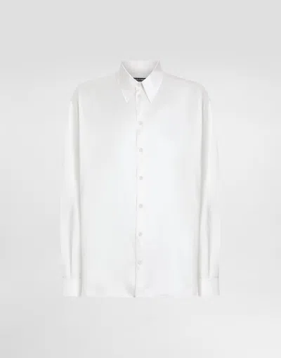 Dolce & Gabbana Silk Shirt With Logo Embroidery In White