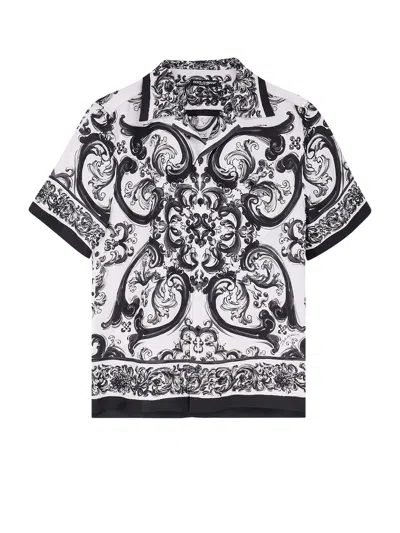 Dolce & Gabbana Men Silk Shirt With Maiolica Print In Multi