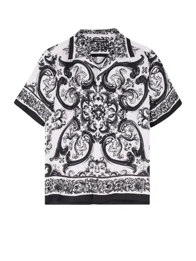 Dolce & Gabbana Men Silk Shirt With Maiolica Print In Multi