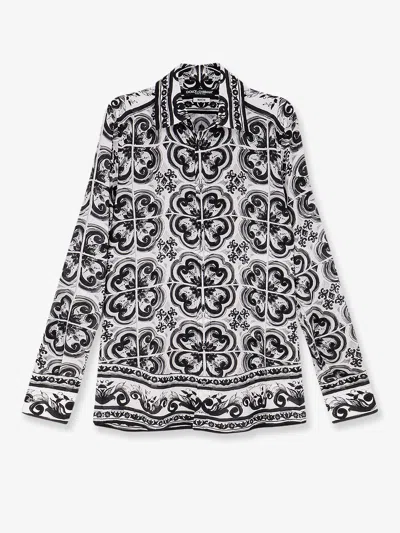 Dolce & Gabbana Men Silk Shirt With Maiolica Print In Multi
