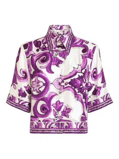 Dolce & Gabbana Silk Shirt With Maiolica Print In Purple