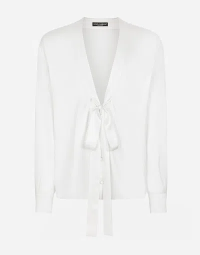 Dolce & Gabbana Silk Shirt With Pussy-bow Detail In White