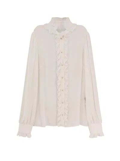 DOLCE & GABBANA SILK SHIRT WITH ROUCHES DETAIL
