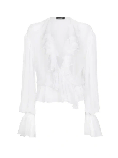 DOLCE & GABBANA SILK SHIRT WITH ROUCHES