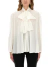 Dolce & Gabbana Long Sleeve Top With Bow And Pleats In White