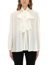 Dolce & Gabbana Long Sleeve Top With Bow And Pleats In White