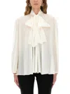 Dolce & Gabbana Long Sleeve Top With Bow And Pleats In White