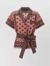 Dolce & Gabbana Pink Shirt With All-over Printed Dg Logo And Waist Belt In Silk Woman