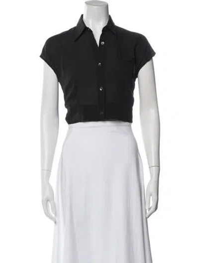 Pre-owned Dolce & Gabbana Silk Short Sleeve Button-up Top In Black