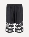Dolce & Gabbana Black Bermuda Pants With Drawstring Elastic Waist And Maxi Print In Silk Man