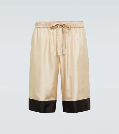Dolce & Gabbana Logo-embroidered Silk Shorts In Beige