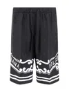 Dolce & Gabbana Black Bermuda Pants With Drawstring Elastic Waist And Maxi Print In Nero
