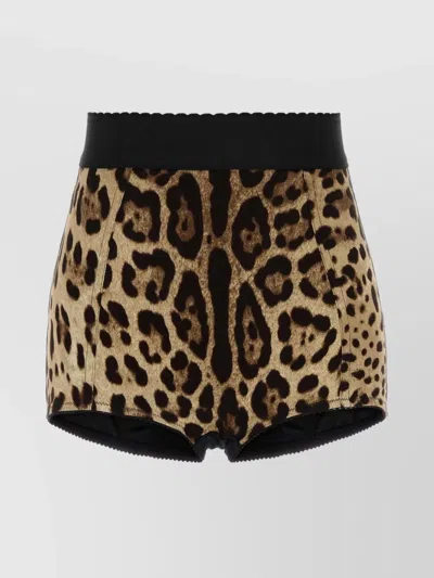 Dolce & Gabbana Silk Shorts With Animal Print And High Waist