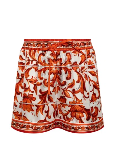 Dolce & Gabbana Silk Shorts With ‘majolica' Print In Multi
