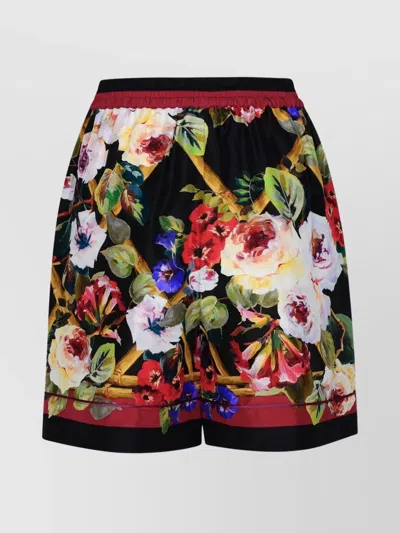 Dolce & Gabbana Silk Shorts With Multicolor Floral Print In Black