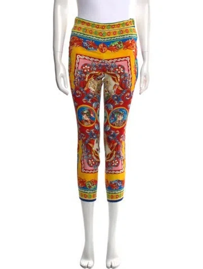 Pre-owned Dolce & Gabbana Silk Skinny Leg Pants In Yellow