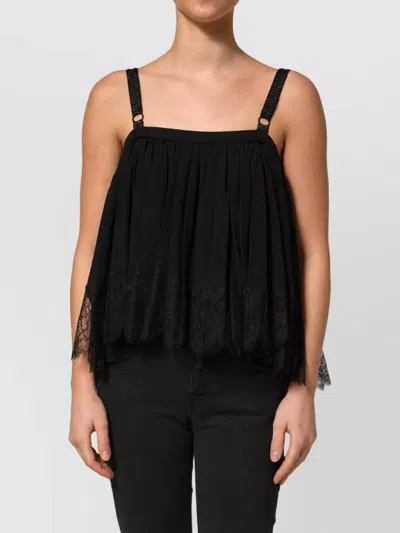 Dolce & Gabbana Silk Sleeveless Floral Lace Blouse In Black
