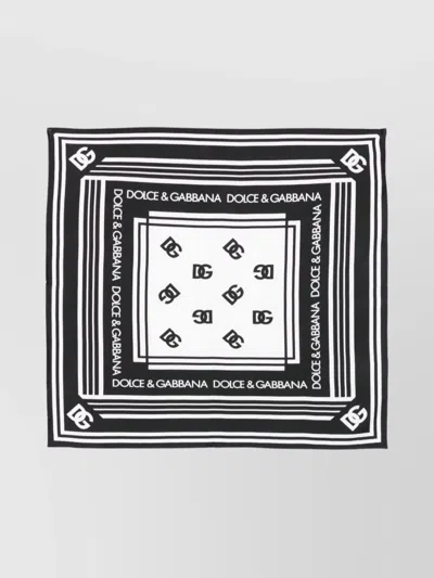 Dolce & Gabbana Silk Square Foulard Border Print In Black