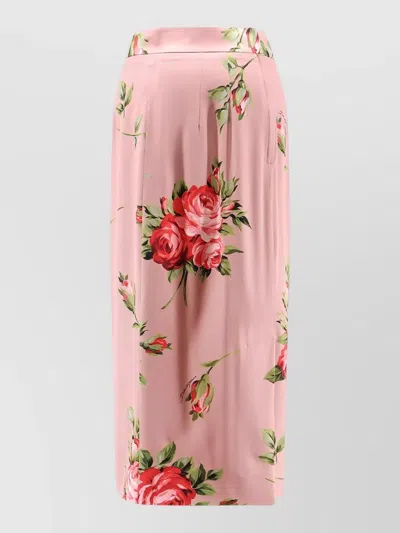Dolce & Gabbana Silk Stretch Midi Skirt Floral Motif In Pink