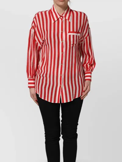 Dolce & Gabbana Silk Striped Long-sleeve Blouse In Red