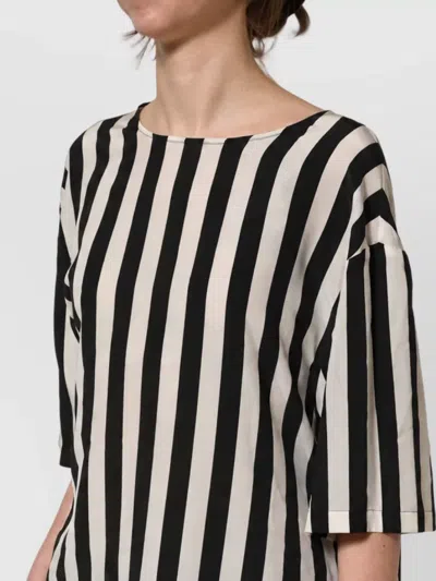Dolce & Gabbana Silk Striped Round Neck Blouse In Black