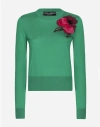 DOLCE & GABBANA SILK SWEATER WITH FLOWER APPLIQUÉ