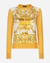 Dolce & Gabbana Silk Sweater With Majolica-print Silk Twill Panel On The Front In Print