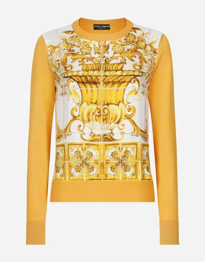Dolce & Gabbana Majolica Silk Sweater In Yellow