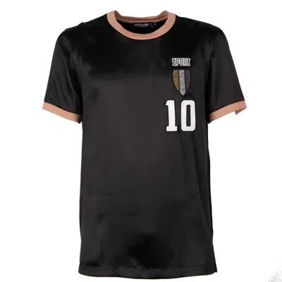 Pre-owned Dolce & Gabbana Silk T-shirt With Sport 10 Embroidery Black Pink 11083