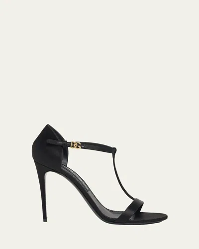 DOLCE & GABBANA SILK T-STRAP STILETTO SANDALS