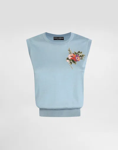 Dolce & Gabbana Canotta In Seta In Blue